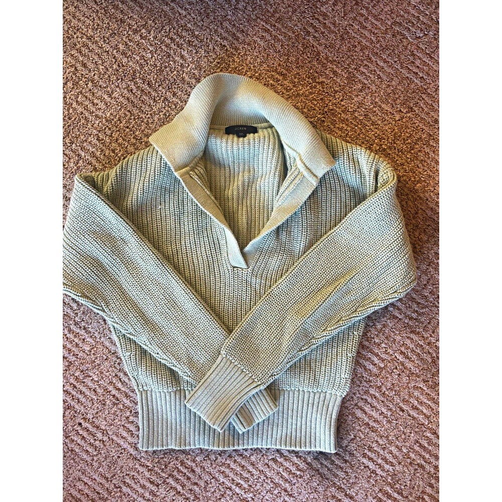 J.CREW 100% Cotton Ribbed Knit Green Collared Pullover Sweater Women’s XS